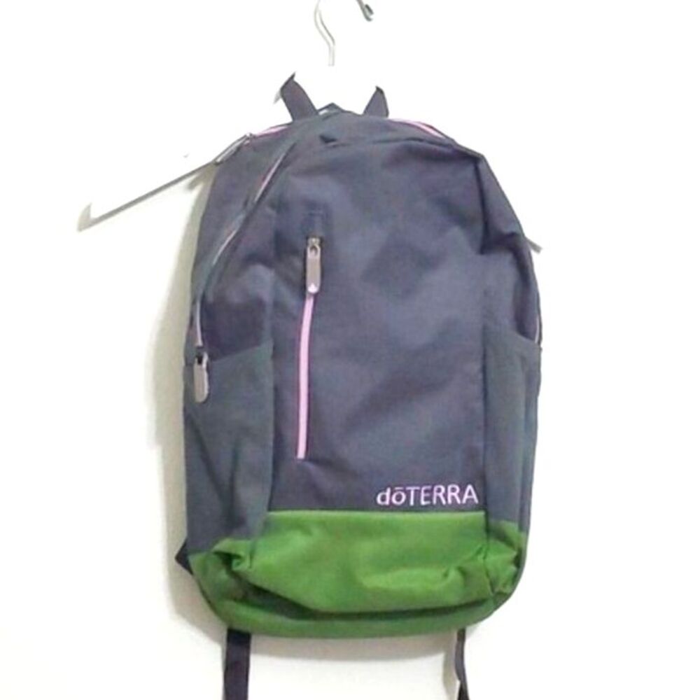 DoTerra Backpack Green Gray Pink Multiple Pockets 19" x 11" x 6" Oily Bag
